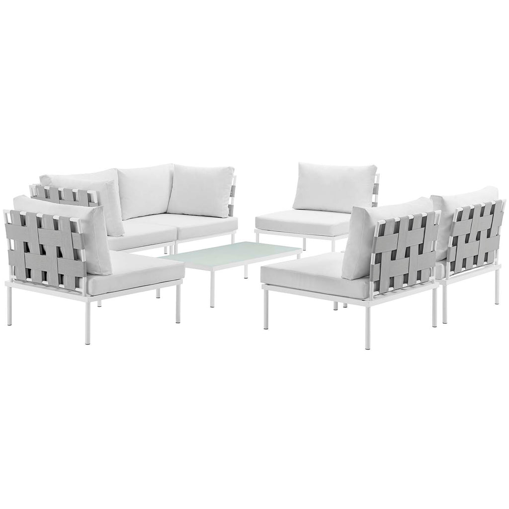 Harmony 7 Piece Outdoor Patio Aluminum Sectional Sofa Set in White White-2