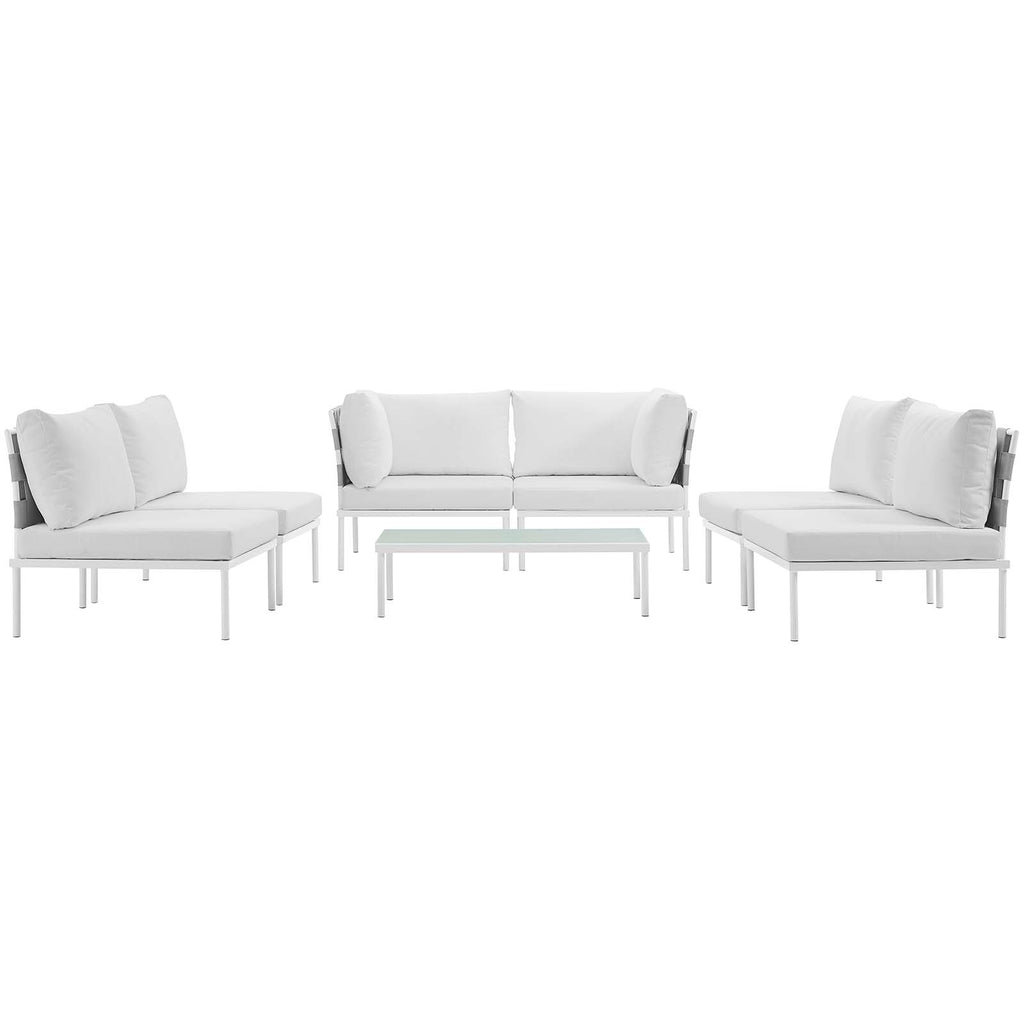 Harmony 7 Piece Outdoor Patio Aluminum Sectional Sofa Set in White White-2