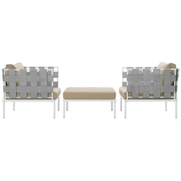 Harmony 3 Piece Outdoor Patio Aluminum Sectional Sofa Set in White Beige