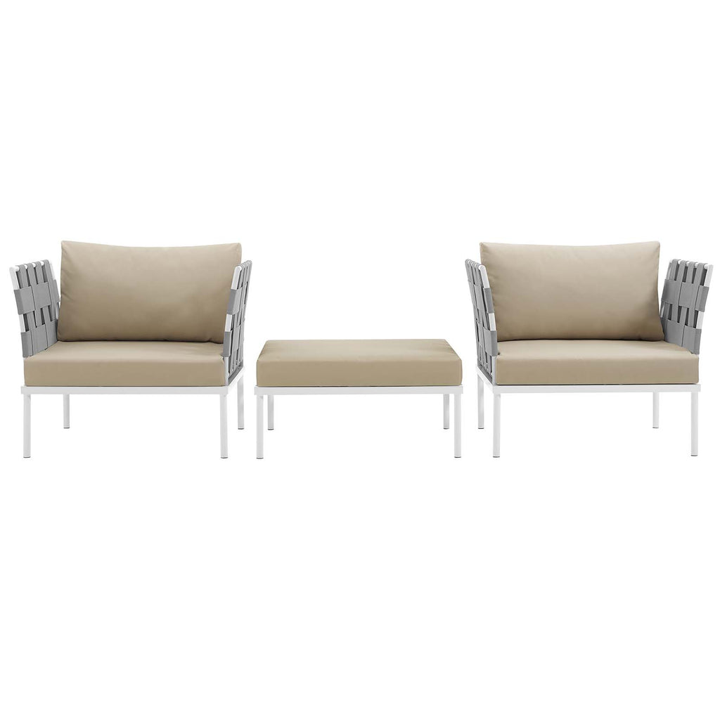 Harmony 3 Piece Outdoor Patio Aluminum Sectional Sofa Set in White Beige