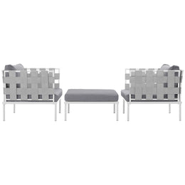 Harmony 3 Piece Outdoor Patio Aluminum Sectional Sofa Set in White Gray