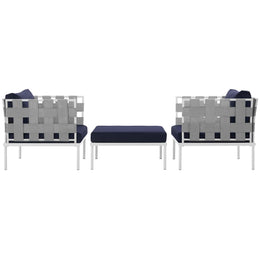 Harmony 3 Piece Outdoor Patio Aluminum Sectional Sofa Set in White Navy