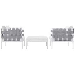 Harmony 3 Piece Outdoor Patio Aluminum Sectional Sofa Set in White White