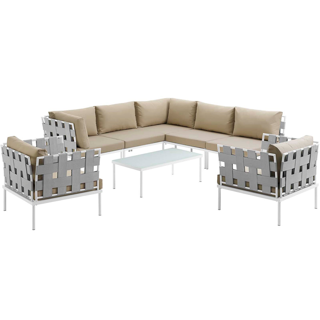 Harmony 8 Piece Outdoor Patio Aluminum Sectional Sofa Set in White Beige-3