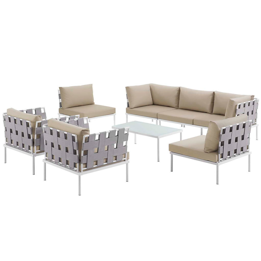 Harmony 8 Piece Outdoor Patio Aluminum Sectional Sofa Set in White Beige-3