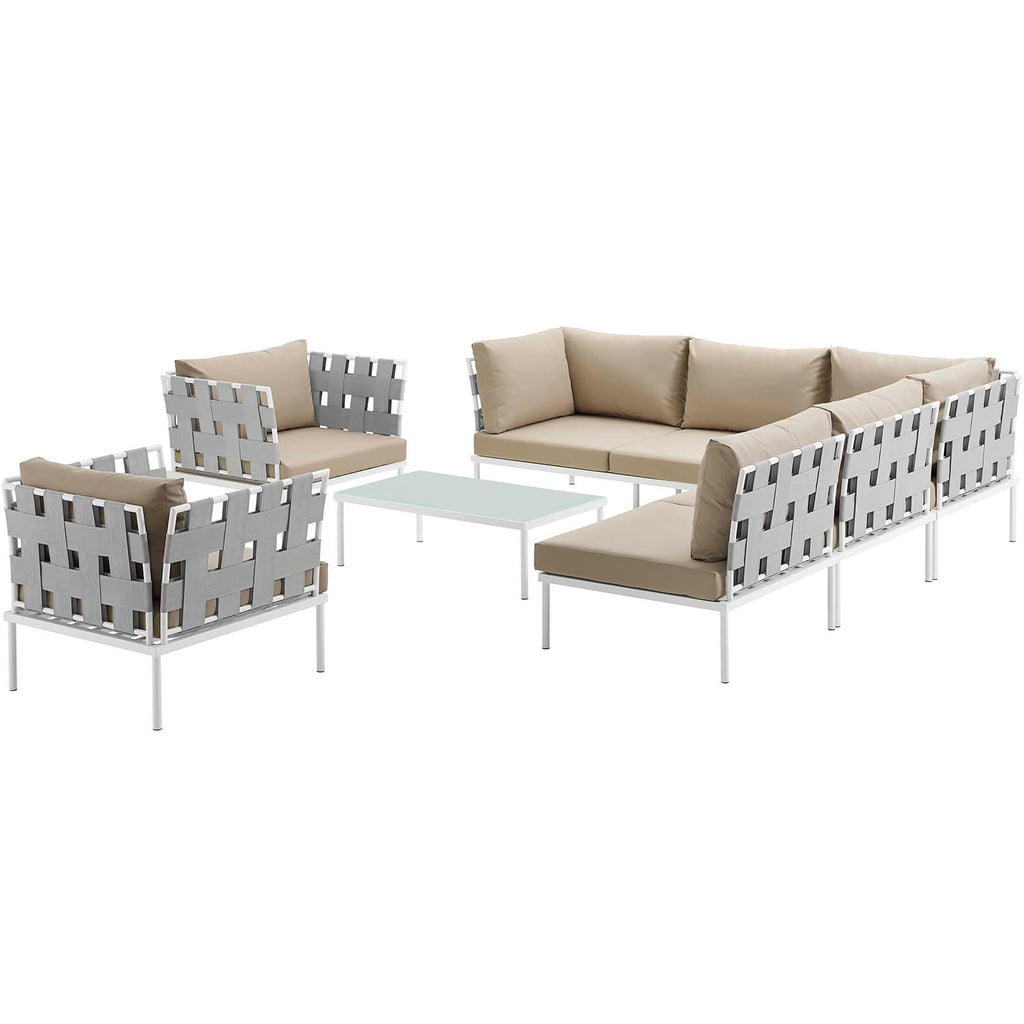 Harmony 8 Piece Outdoor Patio Aluminum Sectional Sofa Set in White Beige-3