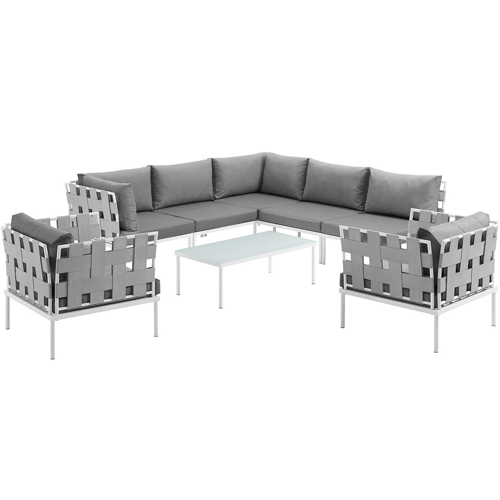 Harmony 8 Piece Outdoor Patio Aluminum Sectional Sofa Set in White Gray-3