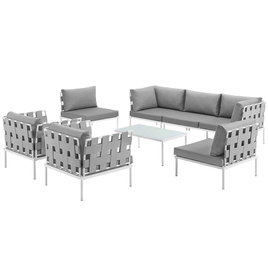 Harmony 8 Piece Outdoor Patio Aluminum Sectional Sofa Set in White Gray-3