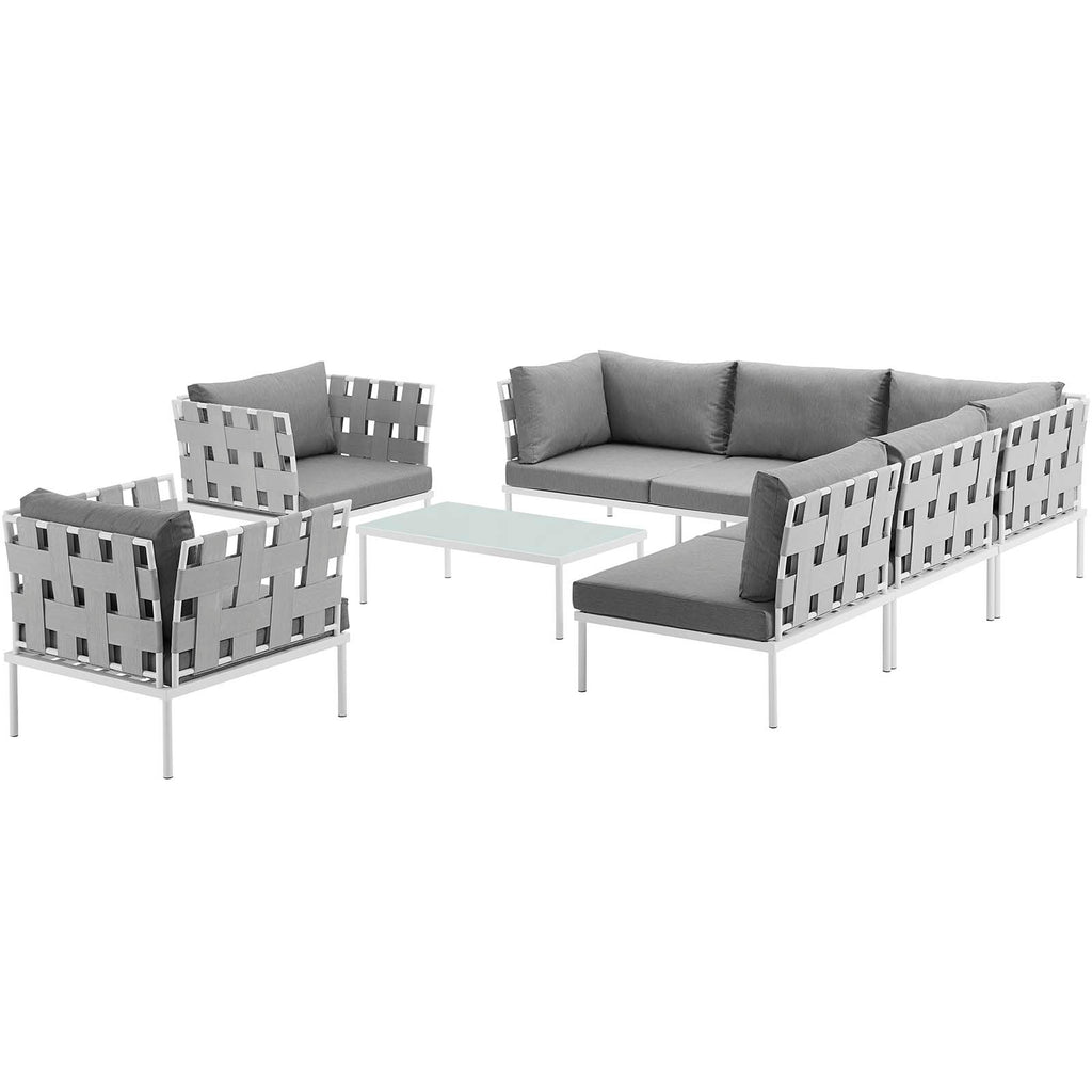 Harmony 8 Piece Outdoor Patio Aluminum Sectional Sofa Set in White Gray-3