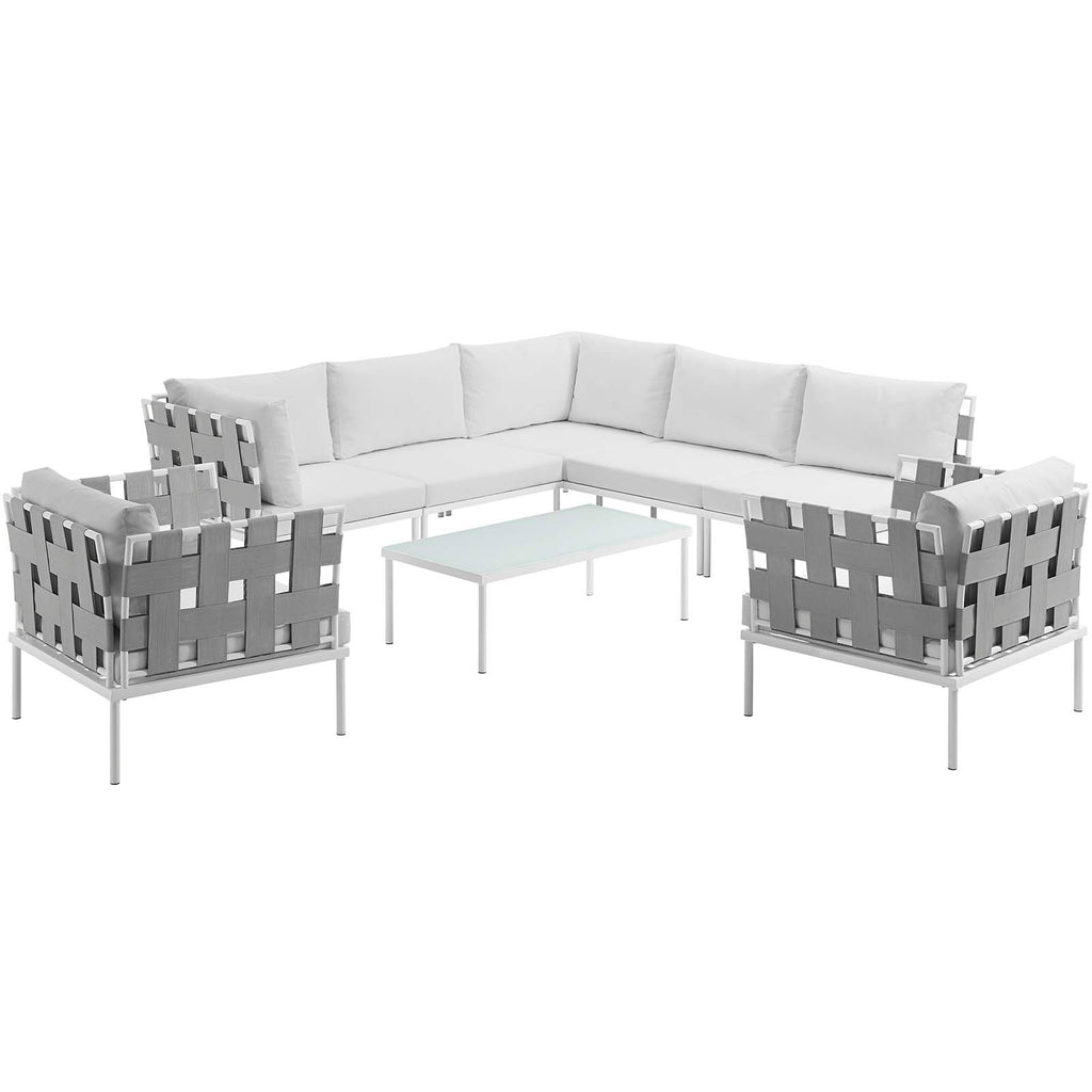 Harmony 8 Piece Outdoor Patio Aluminum Sectional Sofa Set in White White-3