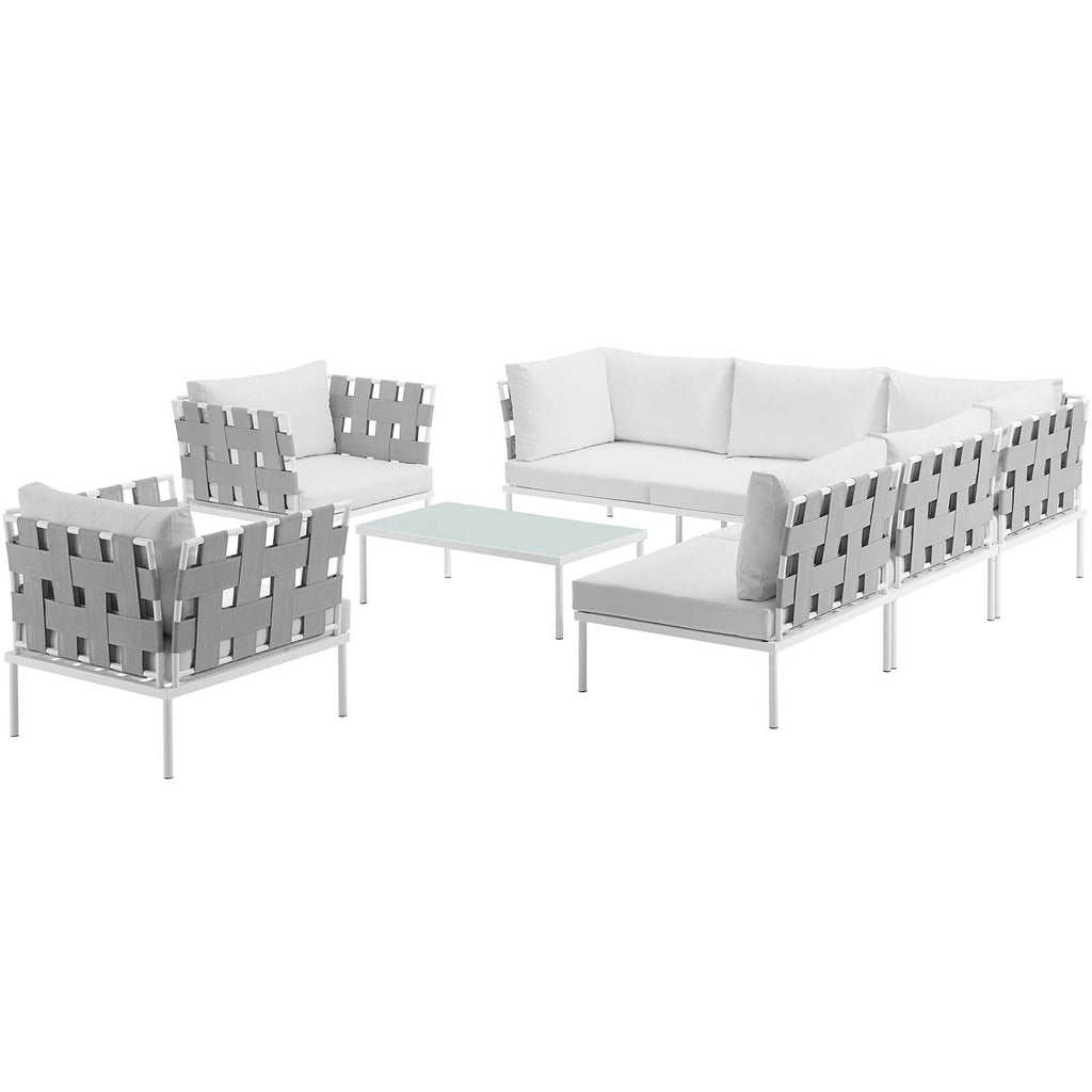 Harmony 8 Piece Outdoor Patio Aluminum Sectional Sofa Set in White White-3