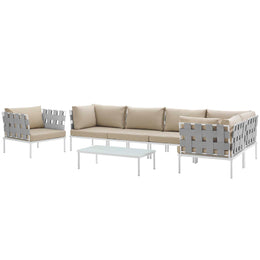 Harmony 7 Piece Outdoor Patio Aluminum Sectional Sofa Set in White Beige-1
