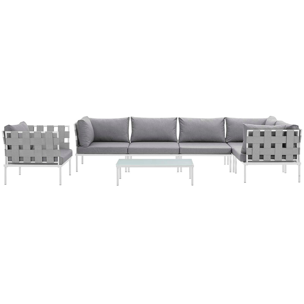 Harmony 7 Piece Outdoor Patio Aluminum Sectional Sofa Set in White Gray-1
