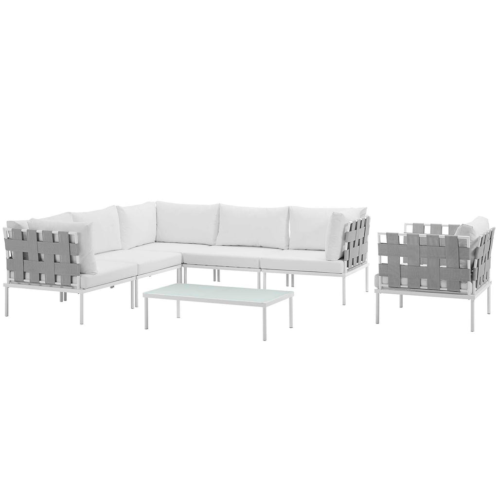 Harmony 7 Piece Outdoor Patio Aluminum Sectional Sofa Set in White White-1