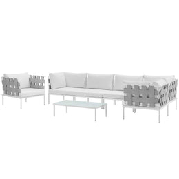 Harmony 7 Piece Outdoor Patio Aluminum Sectional Sofa Set in White White-1