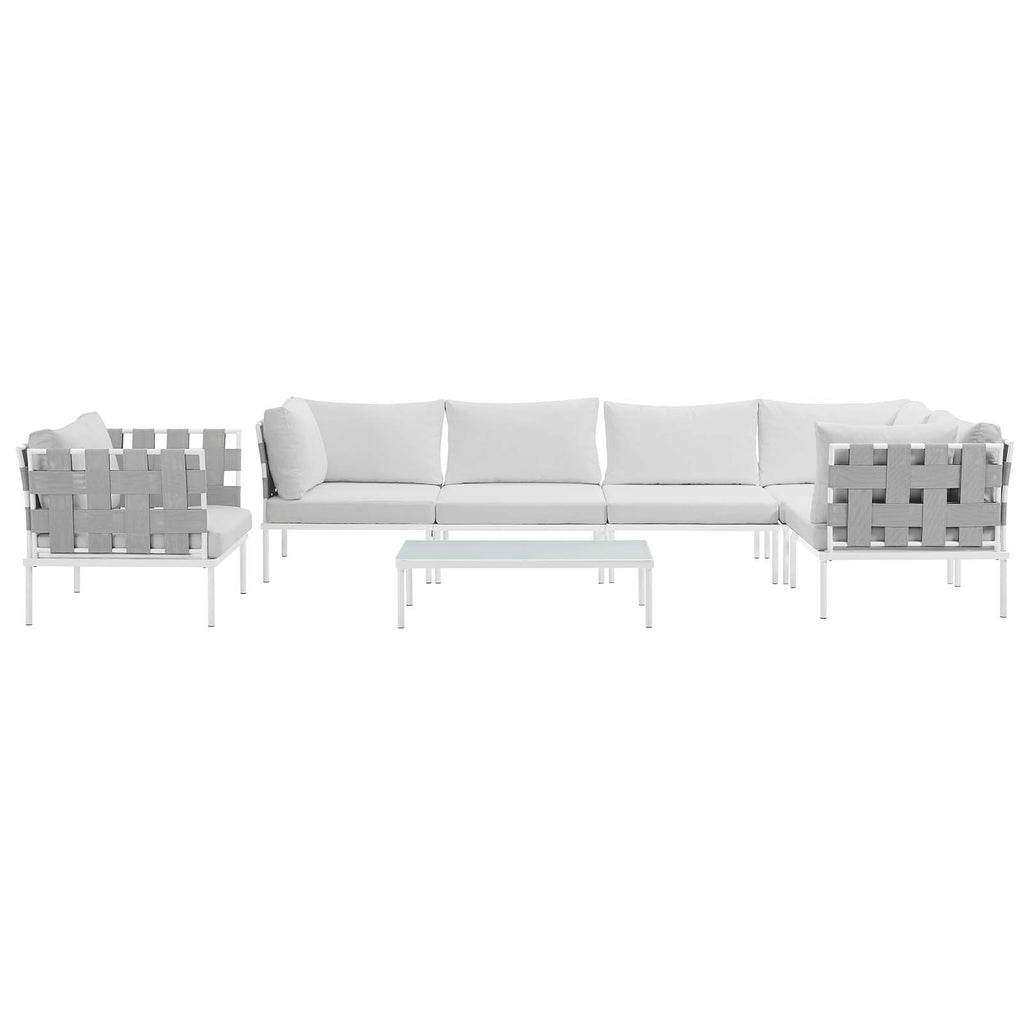 Harmony 7 Piece Outdoor Patio Aluminum Sectional Sofa Set in White White-1