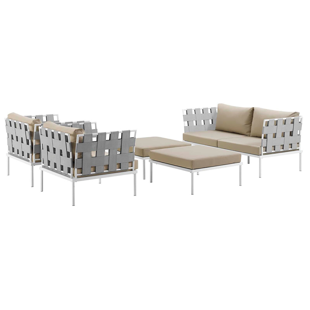 Harmony 5 Piece Outdoor Patio Aluminum Sectional Sofa Set in White Beige-2