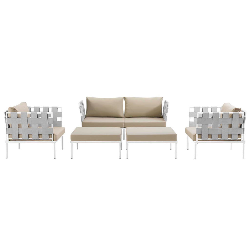 Harmony 5 Piece Outdoor Patio Aluminum Sectional Sofa Set in White Beige-2