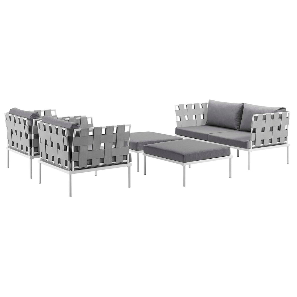 Harmony 5 Piece Outdoor Patio Aluminum Sectional Sofa Set in White Gray-2