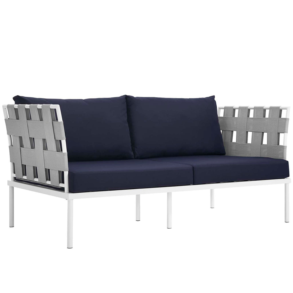 Harmony 5 Piece Outdoor Patio Aluminum Sectional Sofa Set in White Navy-2