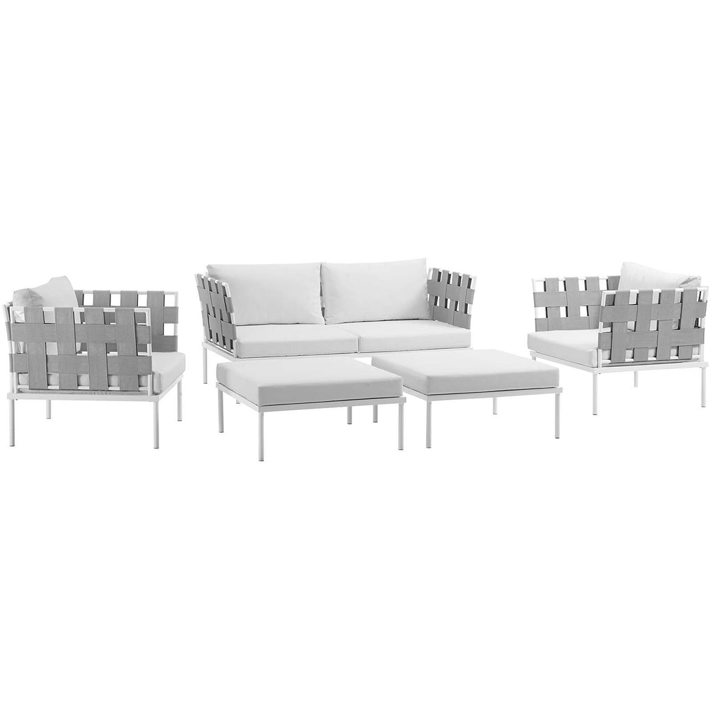 Harmony 5 Piece Outdoor Patio Aluminum Sectional Sofa Set in White White-2