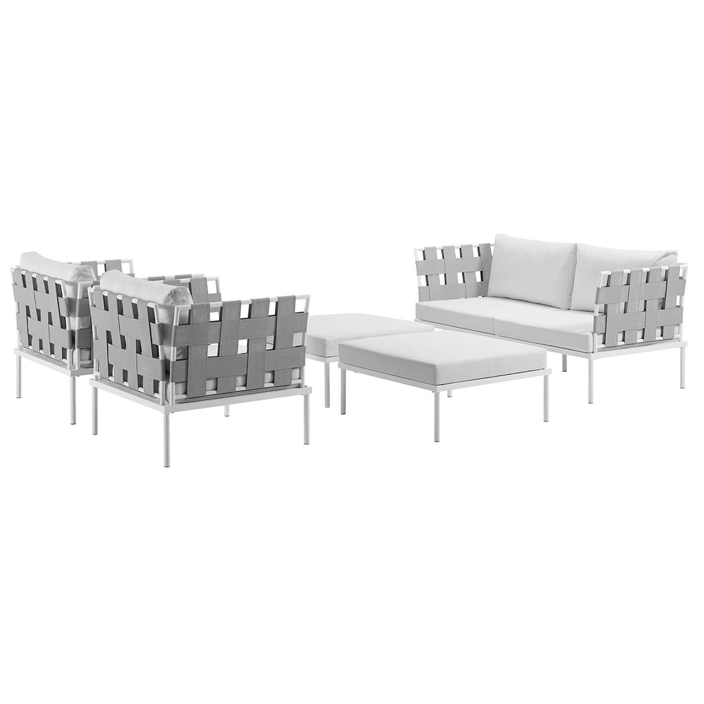 Harmony 5 Piece Outdoor Patio Aluminum Sectional Sofa Set in White White-2