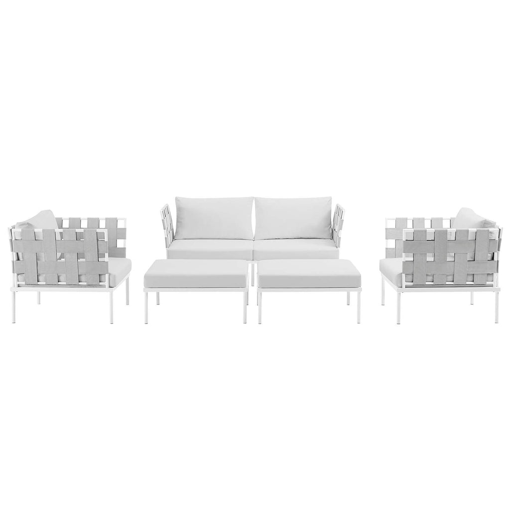 Harmony 5 Piece Outdoor Patio Aluminum Sectional Sofa Set in White White-2