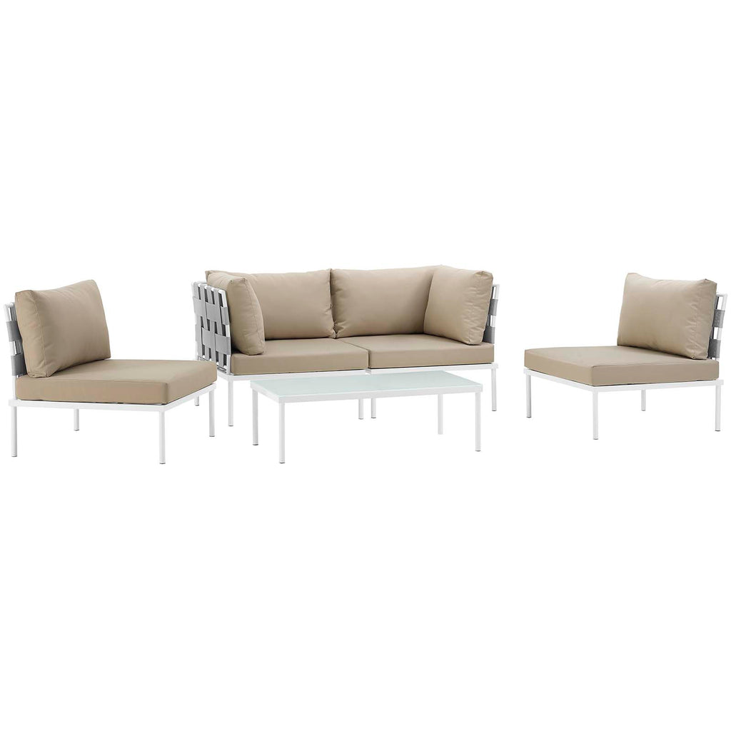 Harmony 5 Piece Outdoor Patio Aluminum Sectional Sofa Set in White Beige-1