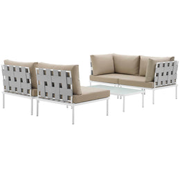 Harmony 5 Piece Outdoor Patio Aluminum Sectional Sofa Set in White Beige-1