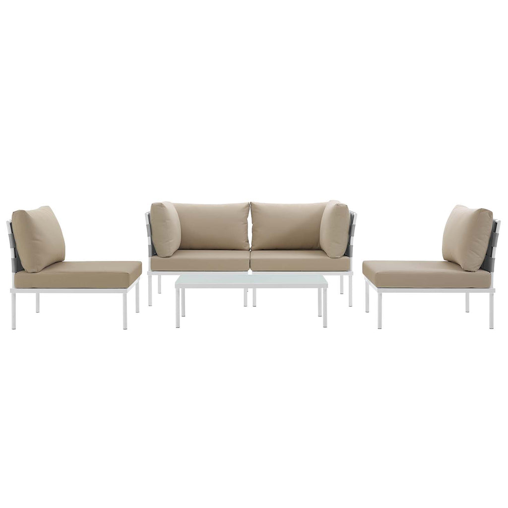 Harmony 5 Piece Outdoor Patio Aluminum Sectional Sofa Set in White Beige-1