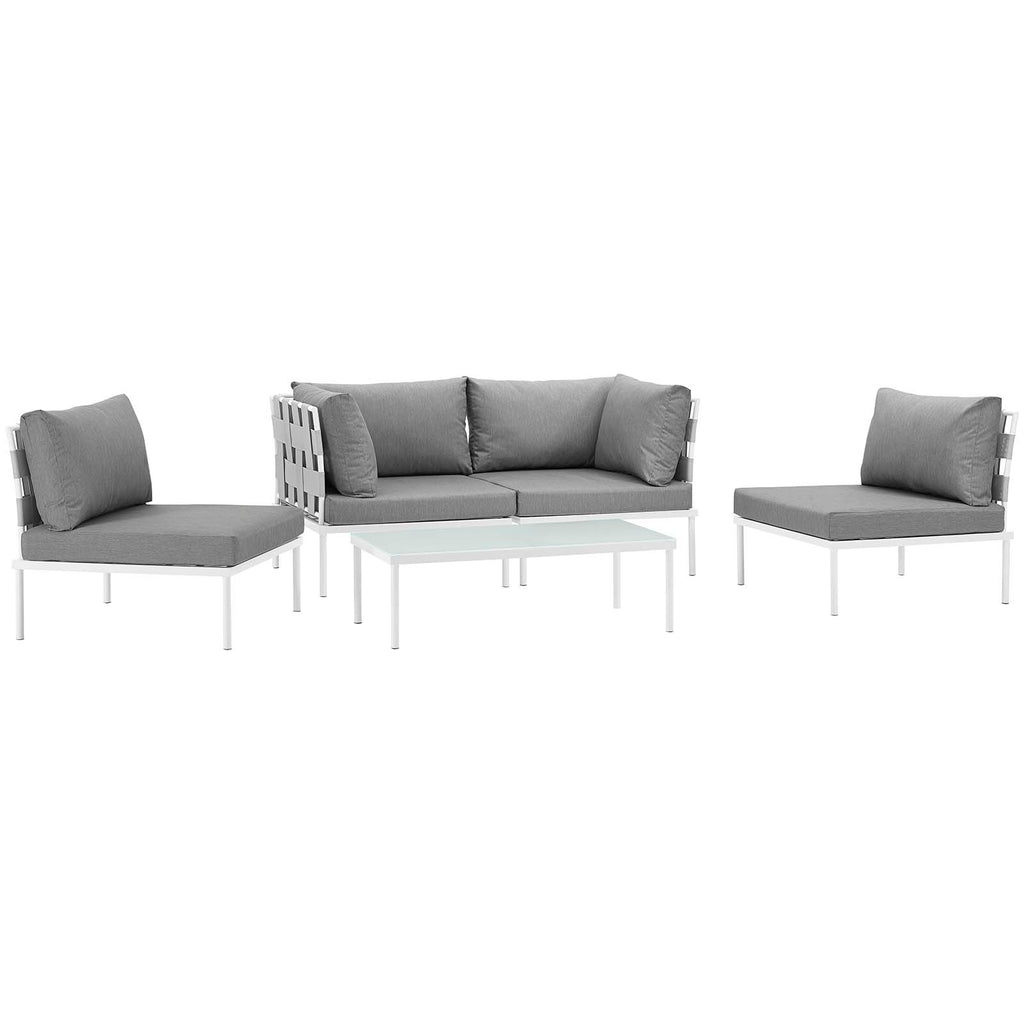 Harmony 5 Piece Outdoor Patio Aluminum Sectional Sofa Set in White Gray-1