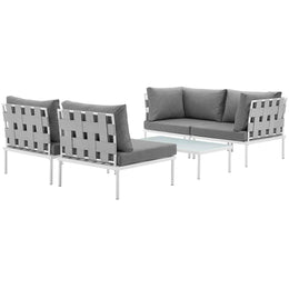 Harmony 5 Piece Outdoor Patio Aluminum Sectional Sofa Set in White Gray-1