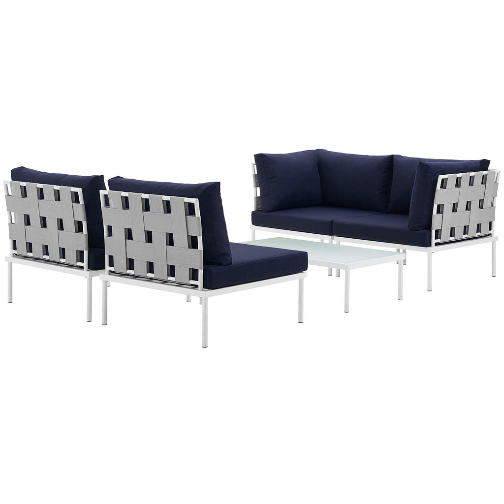 Harmony 5 Piece Outdoor Patio Aluminum Sectional Sofa Set in White Navy-1