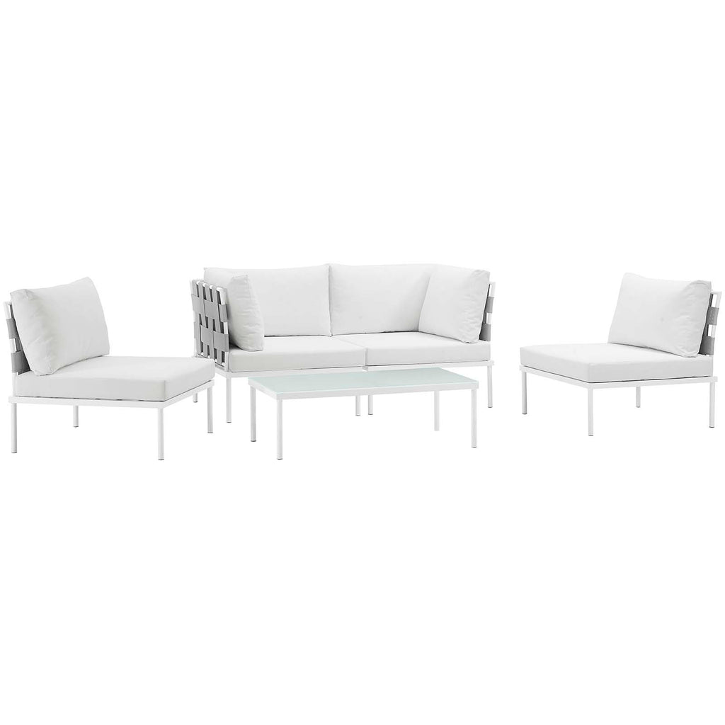 Harmony 5 Piece Outdoor Patio Aluminum Sectional Sofa Set in White White-1