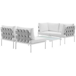 Harmony 5 Piece Outdoor Patio Aluminum Sectional Sofa Set in White White-1