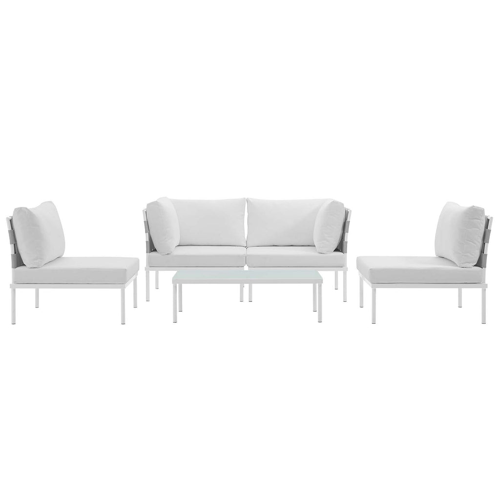 Harmony 5 Piece Outdoor Patio Aluminum Sectional Sofa Set in White White-1