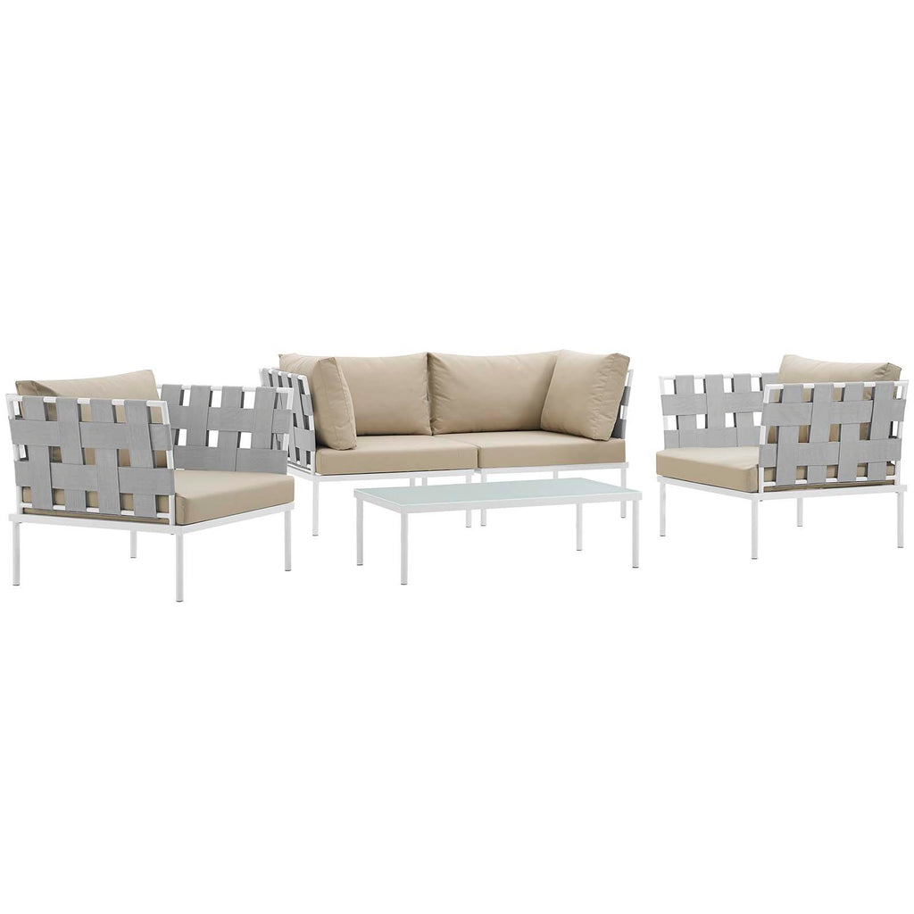 Harmony 5  Piece Outdoor Patio Aluminum Sectional Sofa Set in White Beige