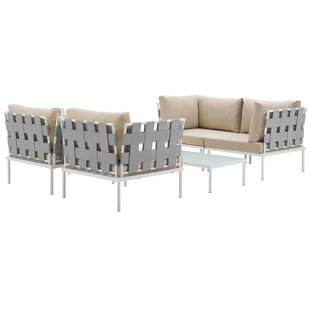 Harmony 5  Piece Outdoor Patio Aluminum Sectional Sofa Set in White Beige