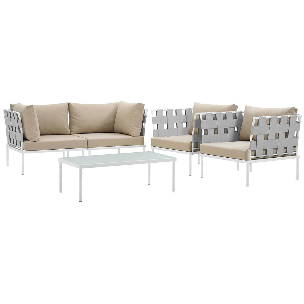 Harmony 5  Piece Outdoor Patio Aluminum Sectional Sofa Set in White Beige