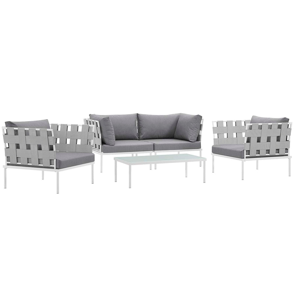 Harmony 5  Piece Outdoor Patio Aluminum Sectional Sofa Set in White Gray