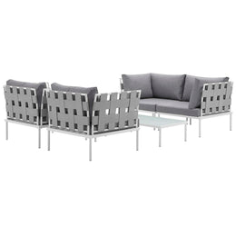 Harmony 5  Piece Outdoor Patio Aluminum Sectional Sofa Set in White Gray