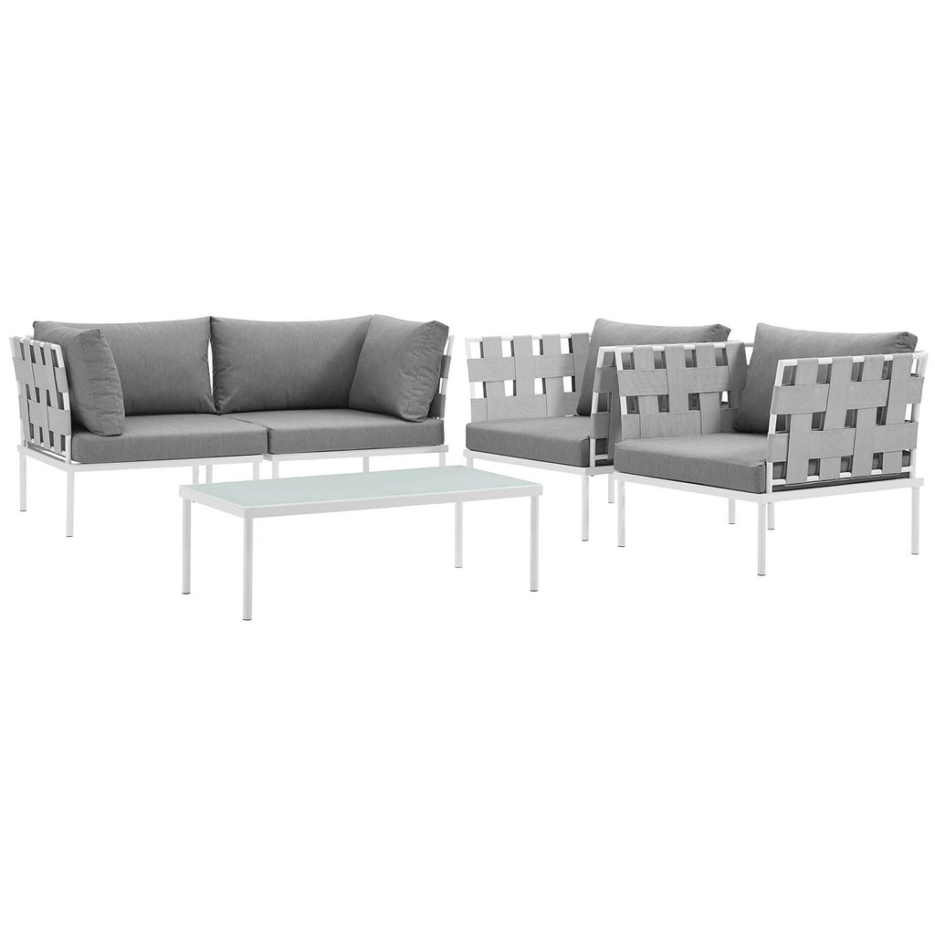 Harmony 5  Piece Outdoor Patio Aluminum Sectional Sofa Set in White Gray