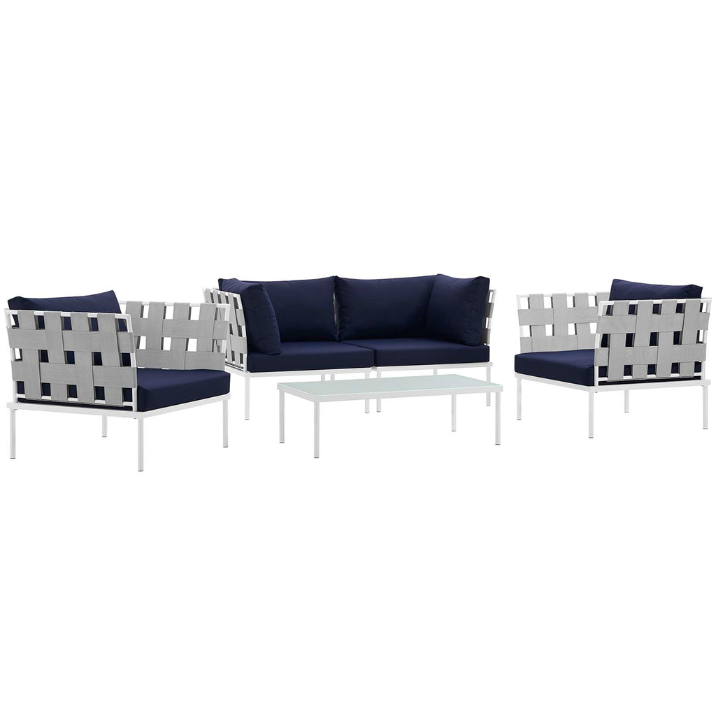 Harmony 5  Piece Outdoor Patio Aluminum Sectional Sofa Set in White Navy