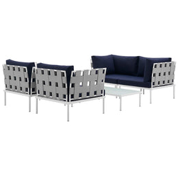 Harmony 5  Piece Outdoor Patio Aluminum Sectional Sofa Set in White Navy