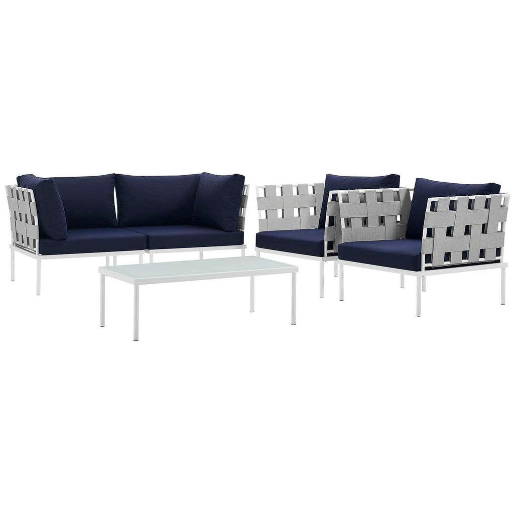 Harmony 5  Piece Outdoor Patio Aluminum Sectional Sofa Set in White Navy