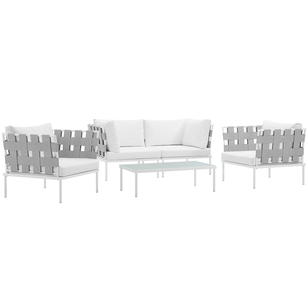 Harmony 5  Piece Outdoor Patio Aluminum Sectional Sofa Set in White White