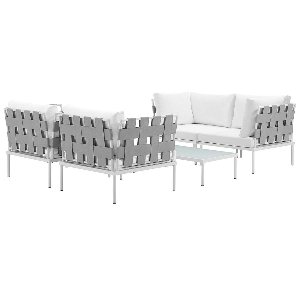 Harmony 5  Piece Outdoor Patio Aluminum Sectional Sofa Set in White White