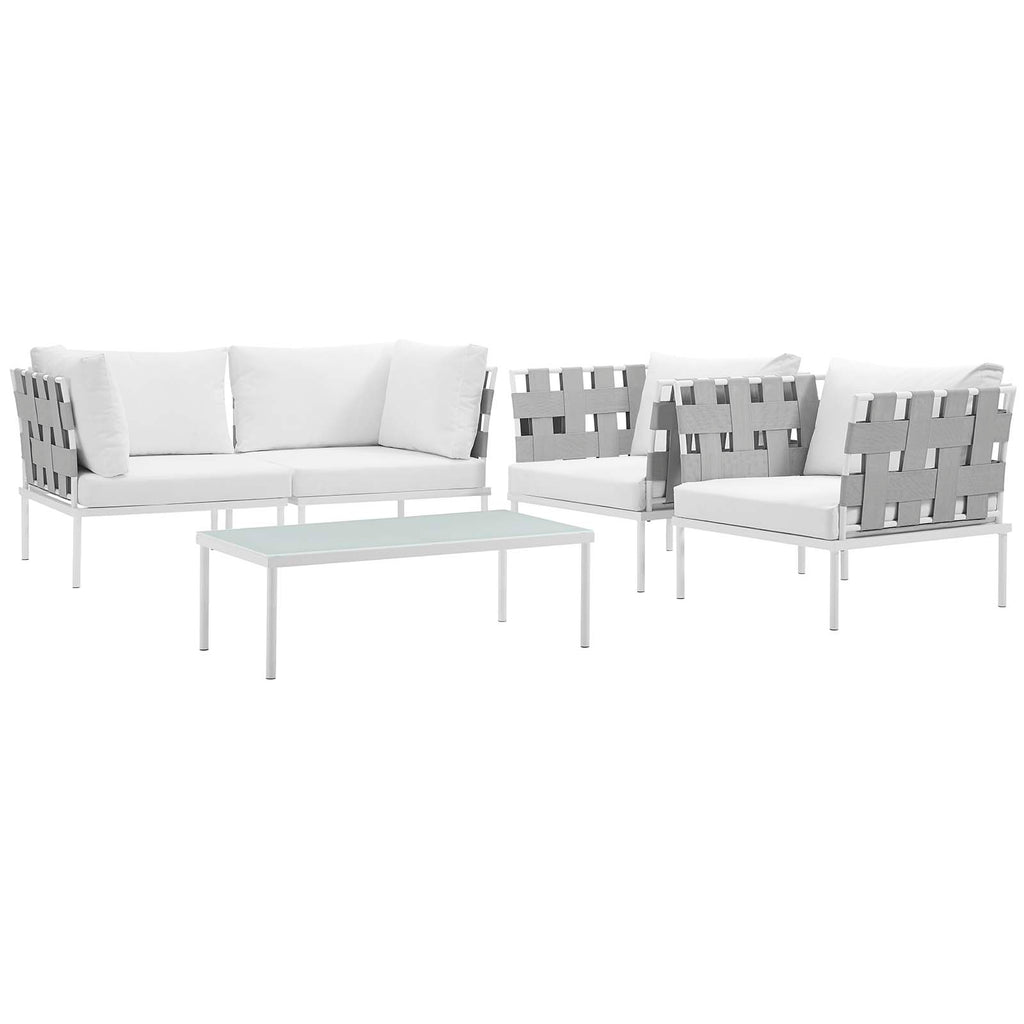 Harmony 5  Piece Outdoor Patio Aluminum Sectional Sofa Set in White White