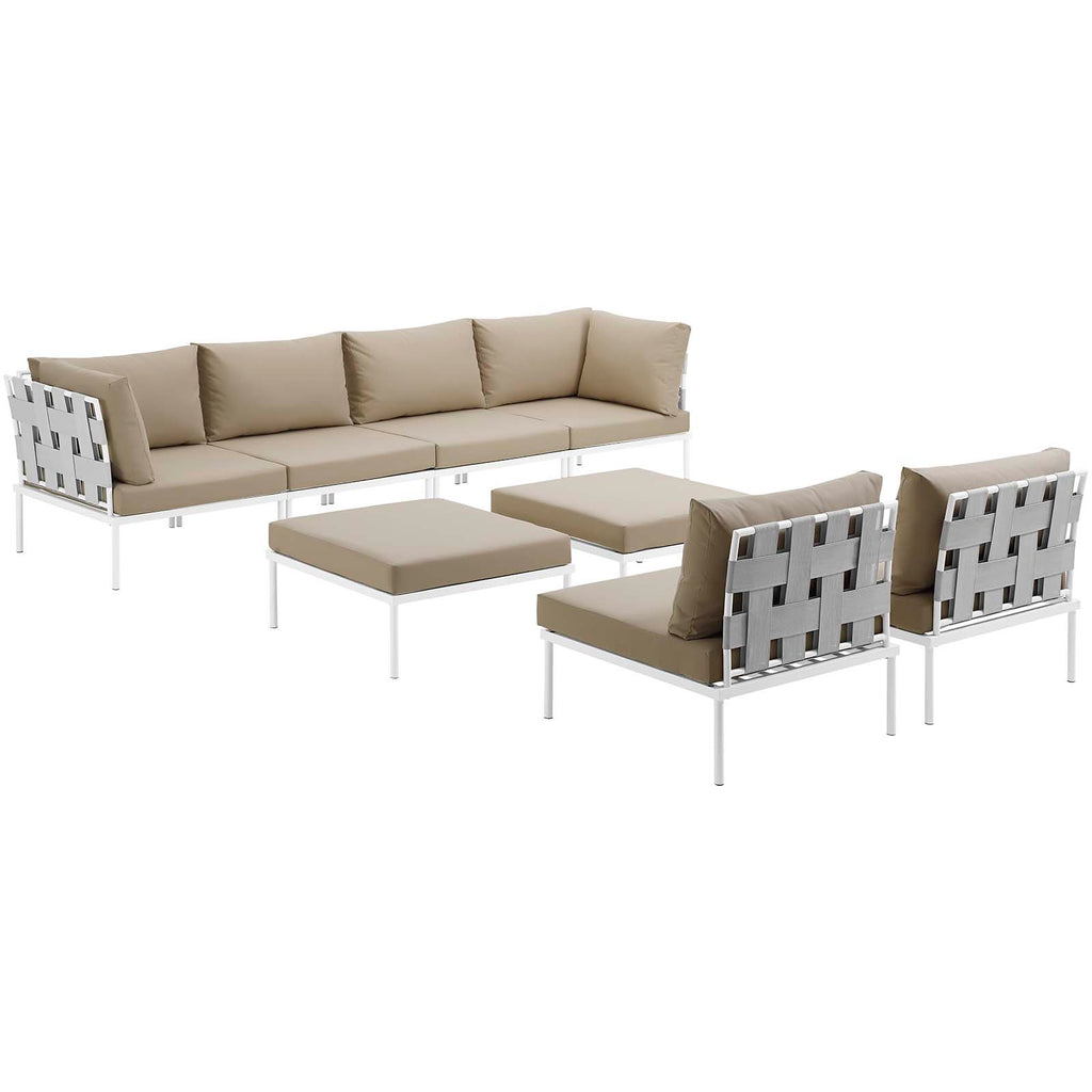 Harmony 8 Piece Outdoor Patio Aluminum Sectional Sofa Set in White Beige-2