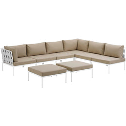 Harmony 8 Piece Outdoor Patio Aluminum Sectional Sofa Set in White Beige-2